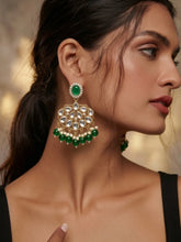 Gold Plated Green Pearl Dangle Earrings