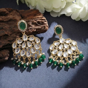 Gold Plated Green Pearl Dangle Earrings