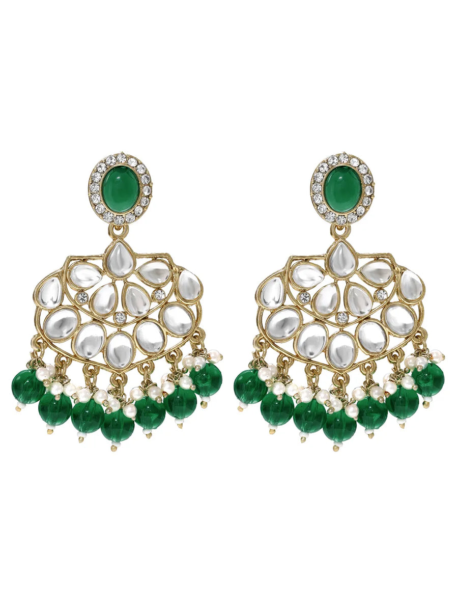 Gold Plated Green Pearl Dangle Earrings