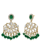 Gold Plated Green Pearl Dangle Earrings
