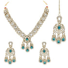 Gold Plated Kundan Green Drop Necklace Set