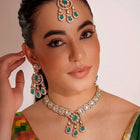 Gold Plated Kundan Green Drop Necklace Set