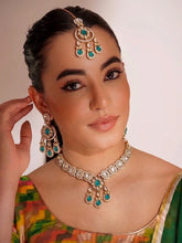 Gold Plated Kundan Green Drop Necklace Set