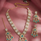 Gold Plated Kundan Green Drop Necklace Set
