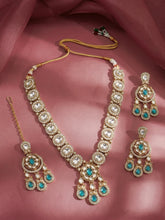 Gold Plated Kundan Green Drop Necklace Set