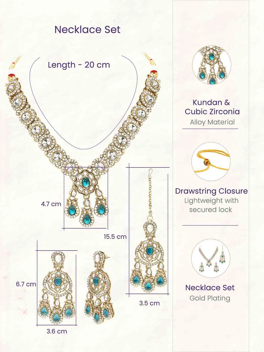 Gold Plated Kundan Green Drop Necklace Set