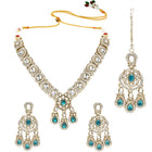 Gold Plated Kundan Green Drop Necklace Set