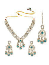 Gold Plated Kundan Green Drop Necklace Set
