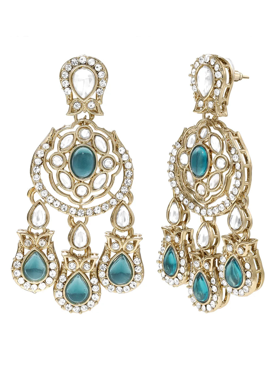 Gold Plated Kundan Green Drop Necklace Set