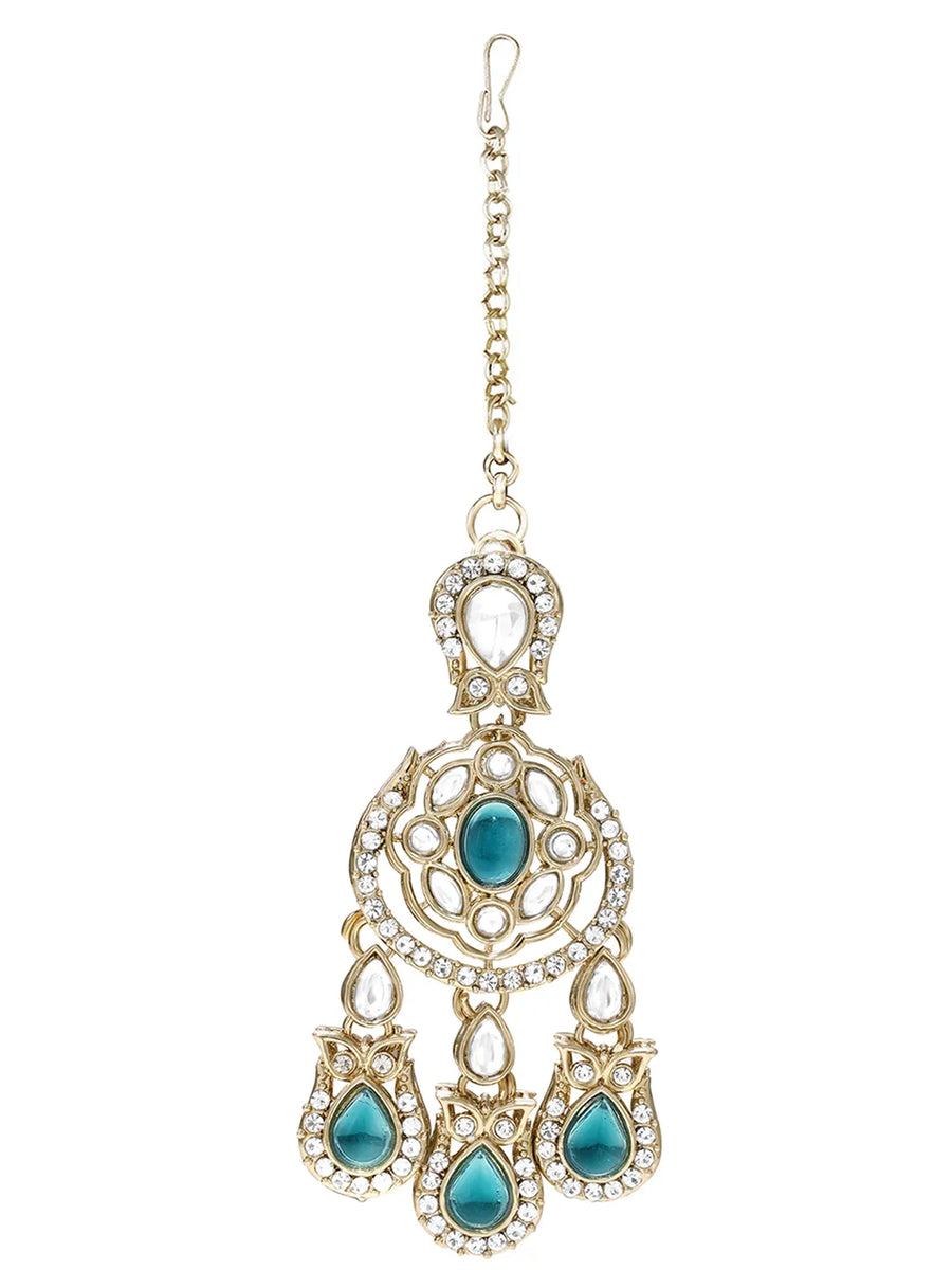 Gold Plated Kundan Green Drop Necklace Set