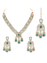 Gold Plated Kundan Green Drop Necklace Set