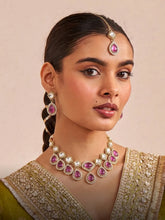 Gold Plated Purple Kundan Wedding Necklace Set