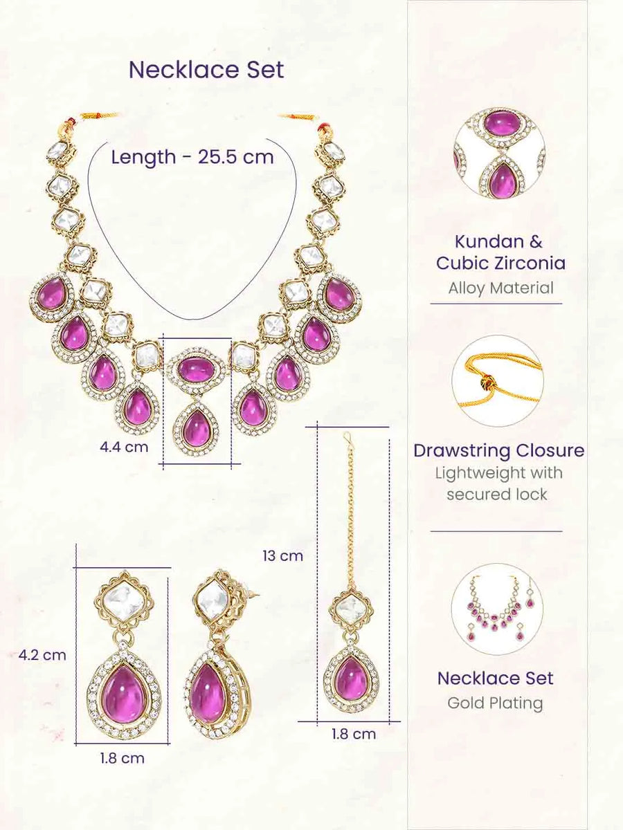 Gold Plated Purple Kundan Wedding Necklace Set
