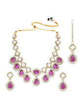Gold Plated Purple Kundan Wedding Necklace Set