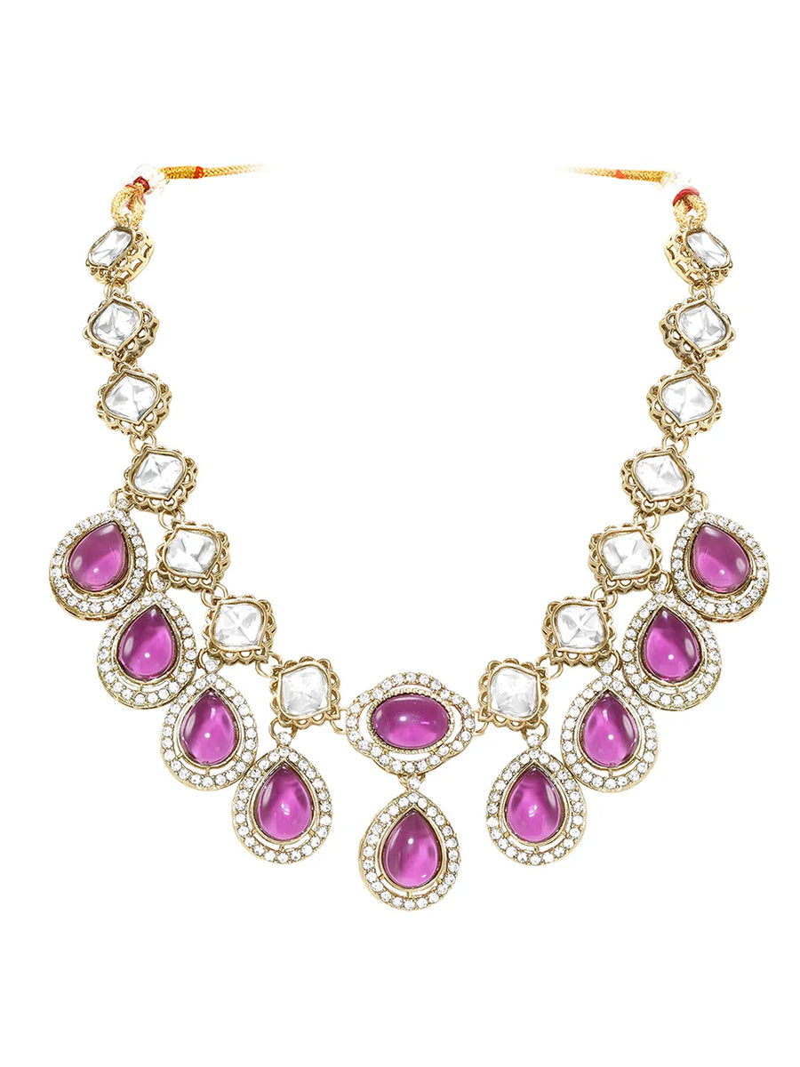 Gold Plated Purple Kundan Wedding Necklace Set