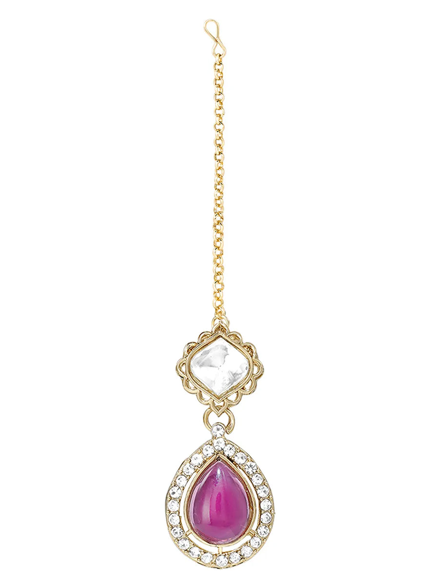 Gold Plated Purple Kundan Wedding Necklace Set
