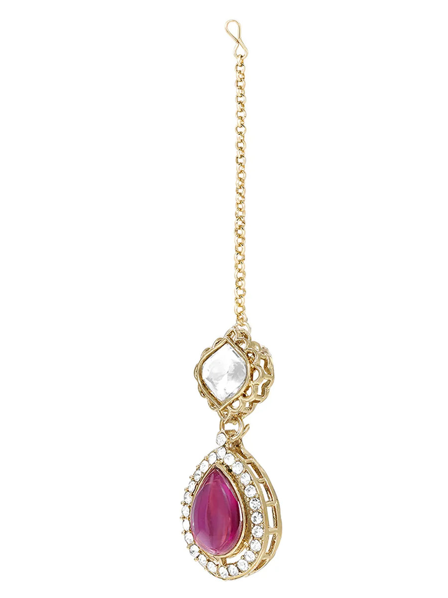 Gold Plated Purple Kundan Wedding Necklace Set