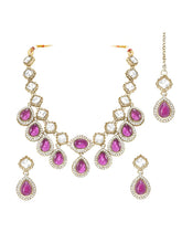 Gold Plated Purple Kundan Wedding Necklace Set