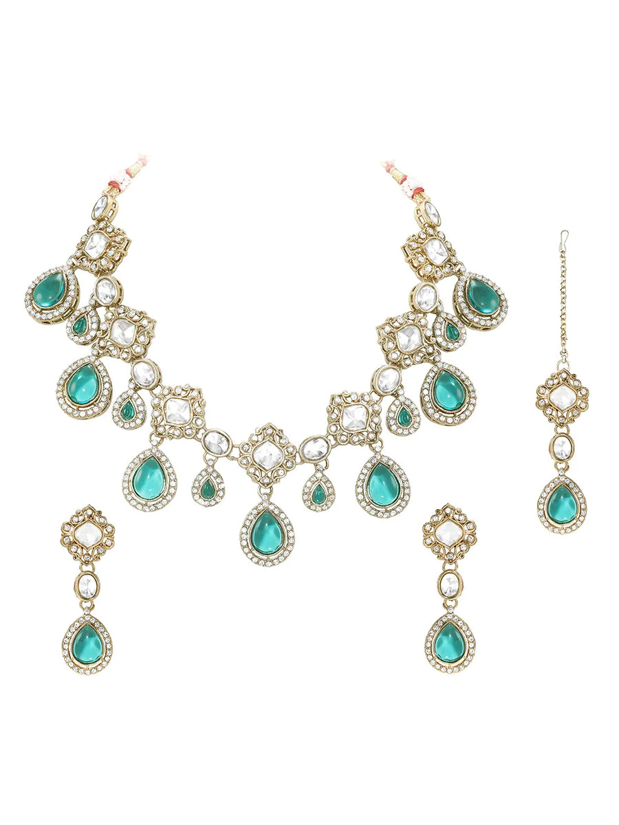 Gold Plated Purple Kundan Bridal Necklace Set