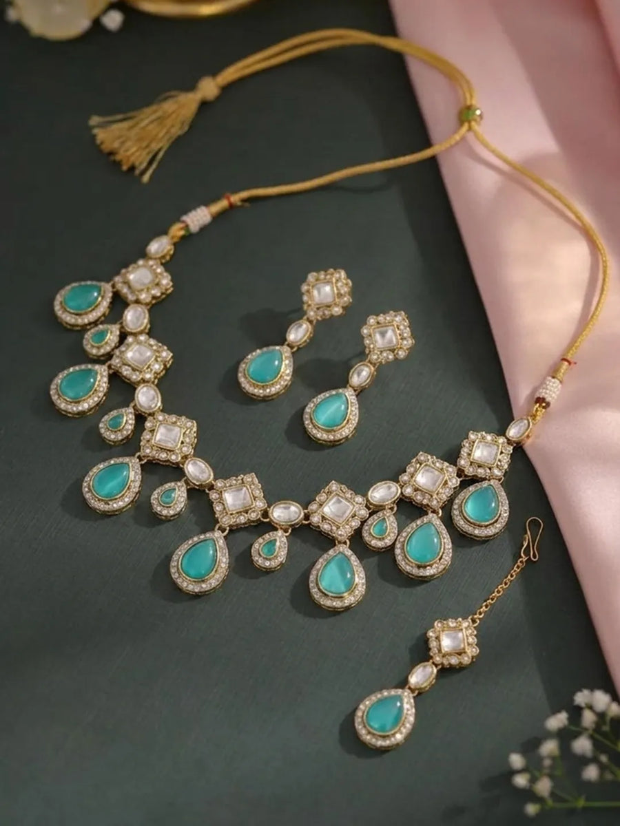 Gold Plated Purple Kundan Bridal Necklace Set