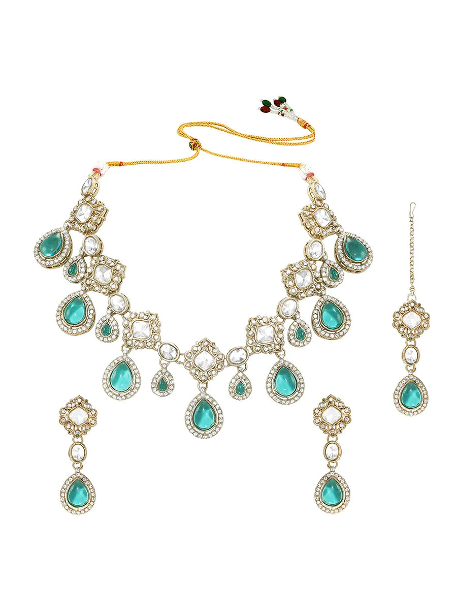 Gold Plated Purple Kundan Bridal Necklace Set