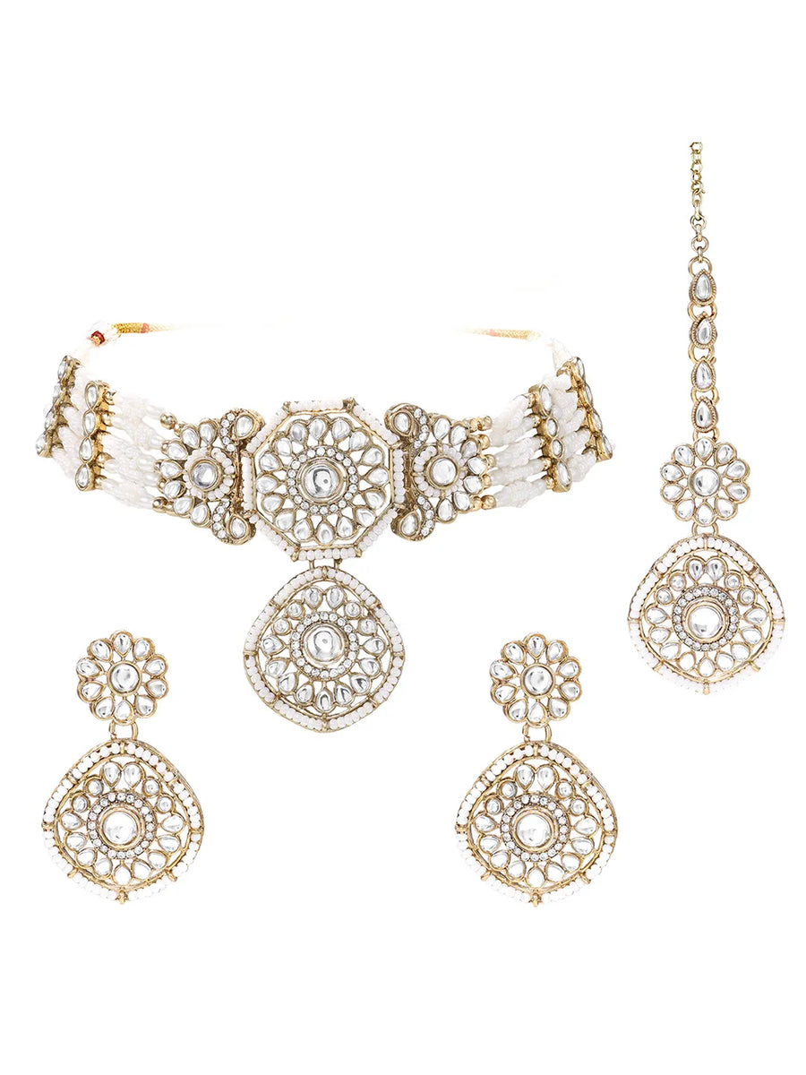 Gold Plated White Kundan Choker for Women