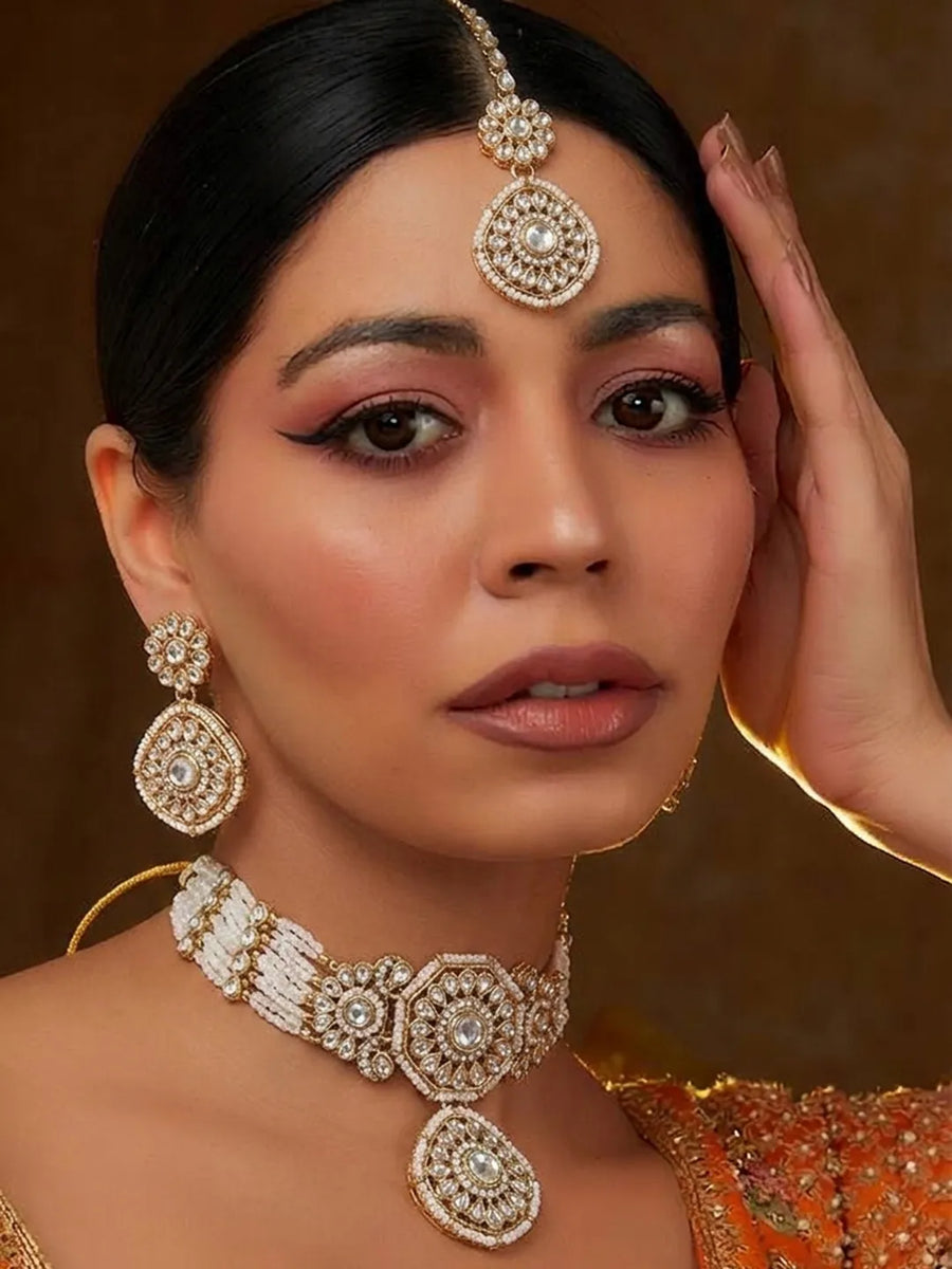 Gold Plated White Kundan Choker for Women