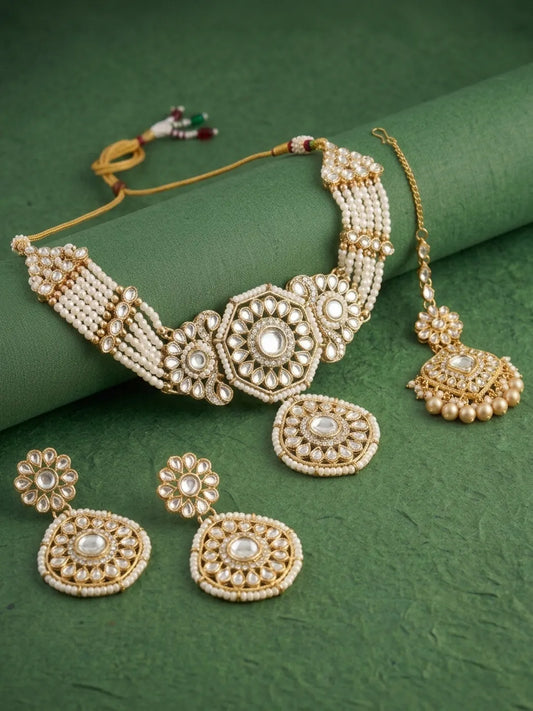 Gold Plated White Kundan Choker for Women