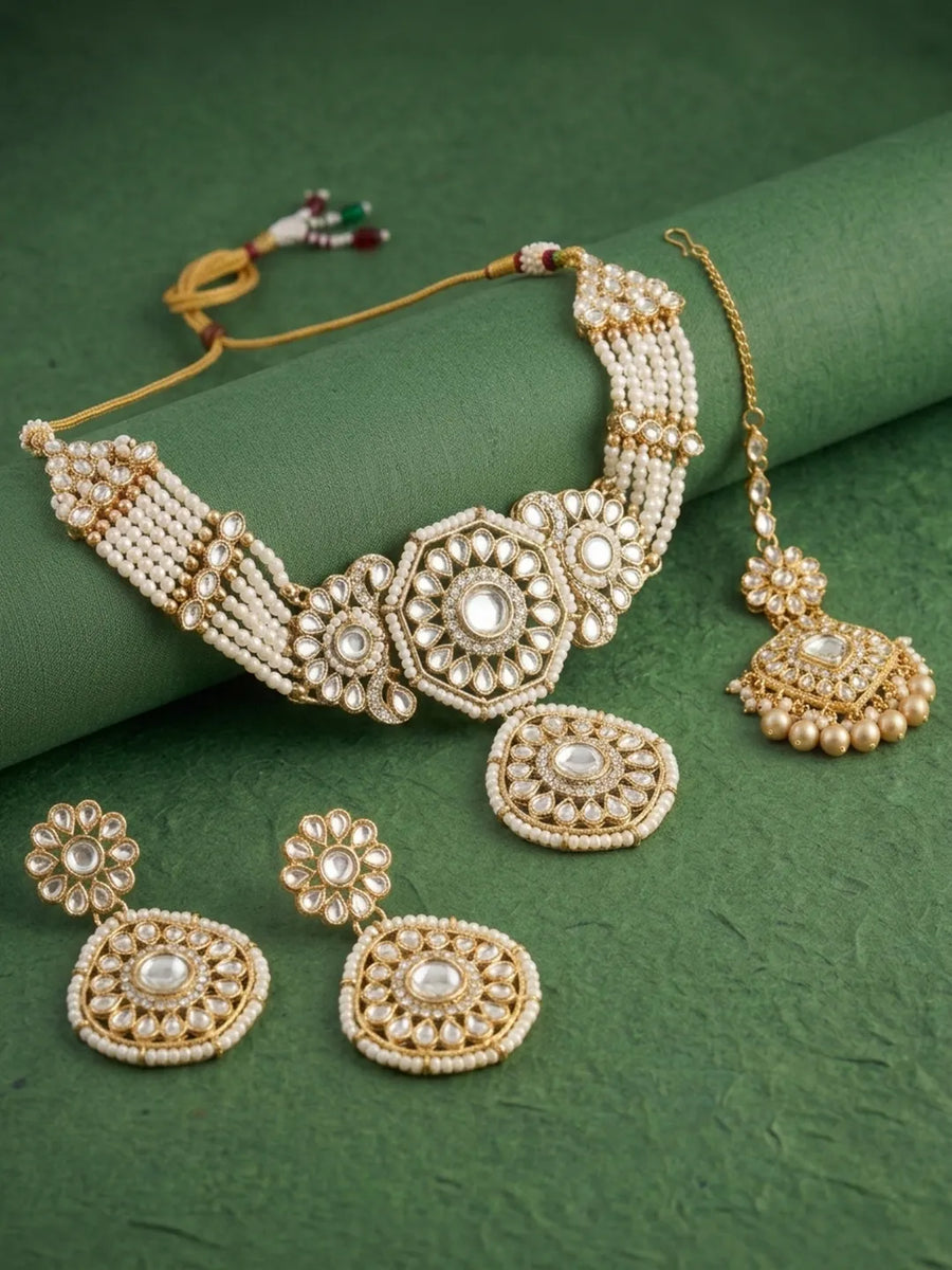 Gold Plated White Kundan Choker for Women