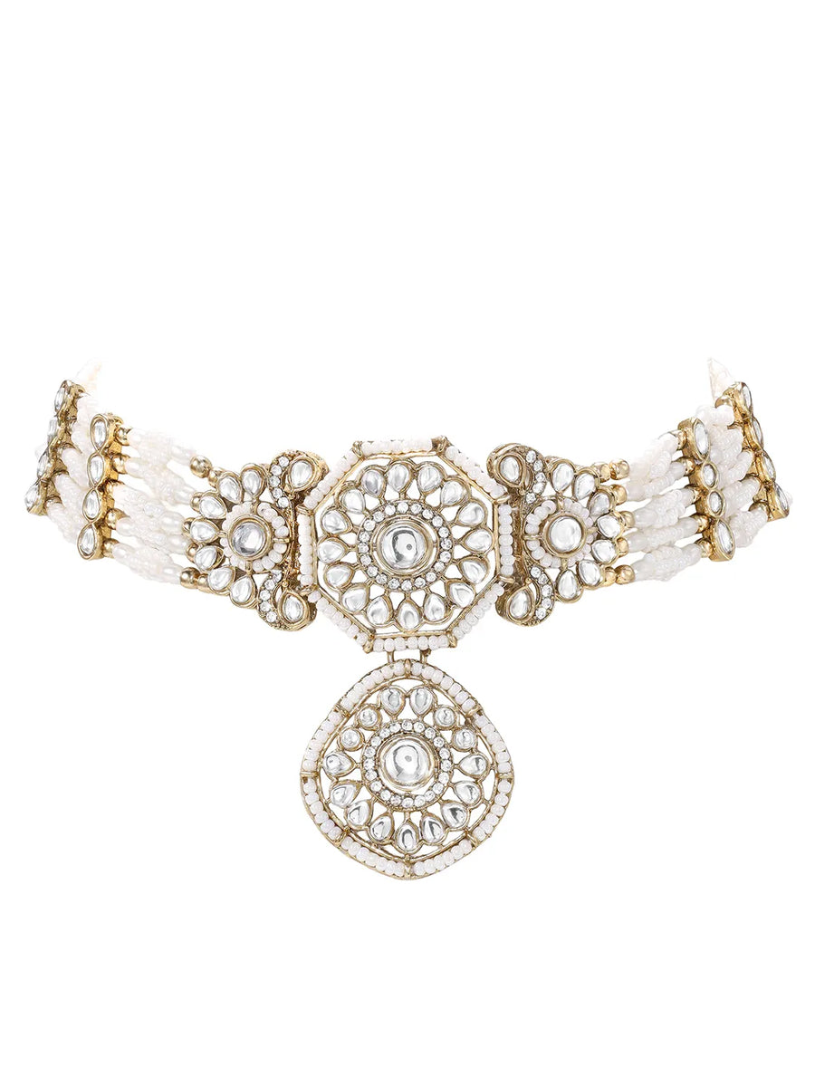 Gold Plated White Kundan Choker for Women