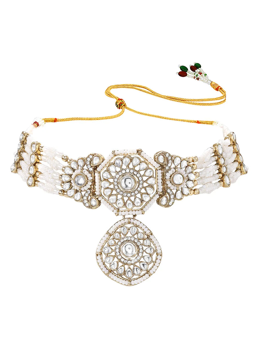 Gold Plated White Kundan Choker for Women