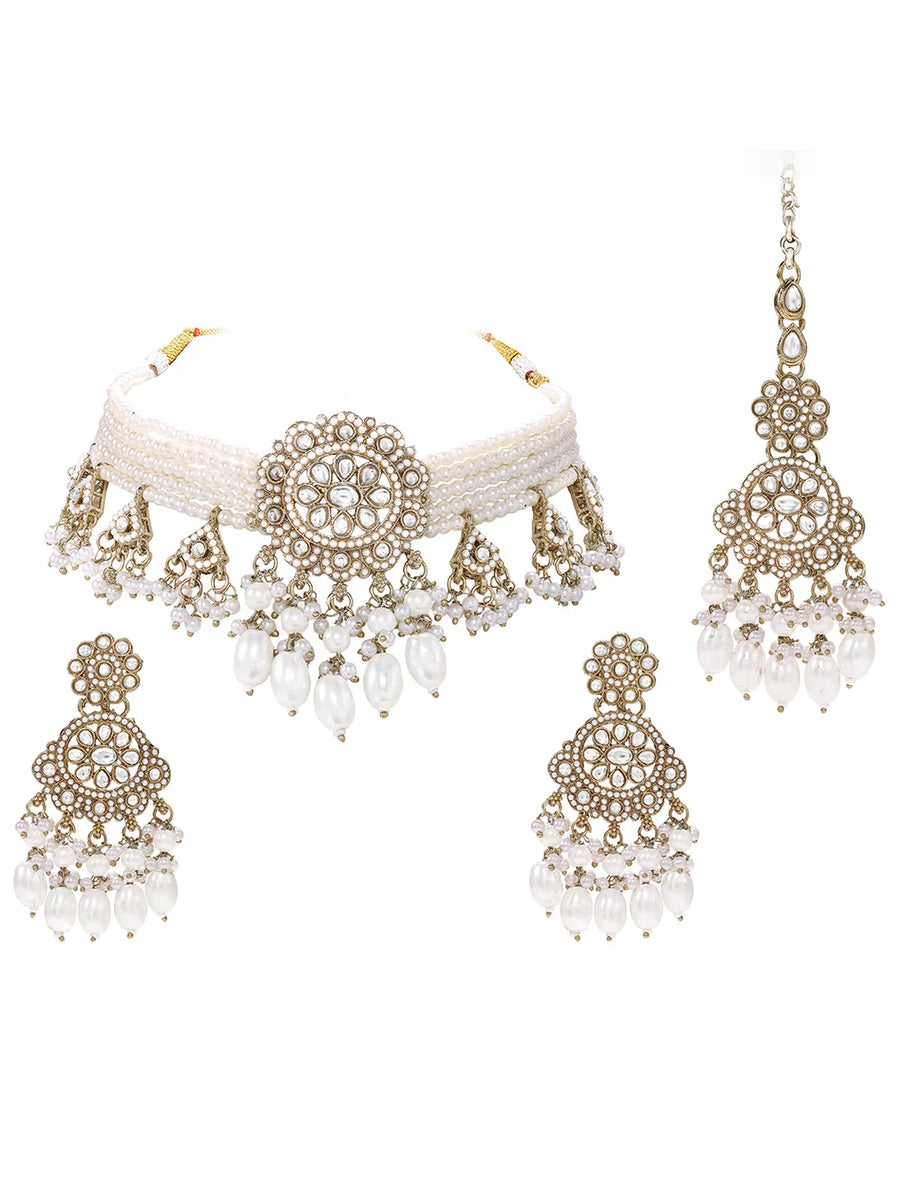 Gold Plated Kundan Pearl Grand Necklace Set