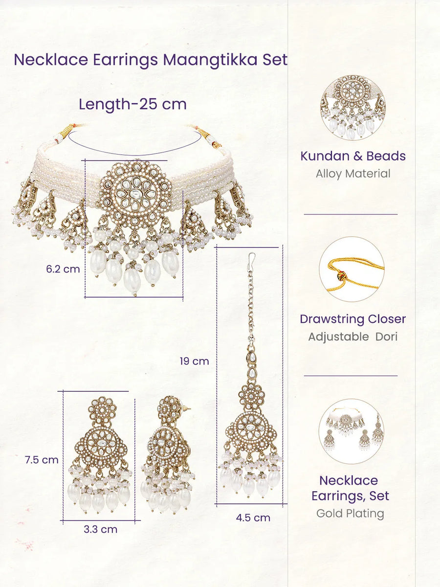 Gold Plated Kundan Pearl Grand Necklace Set