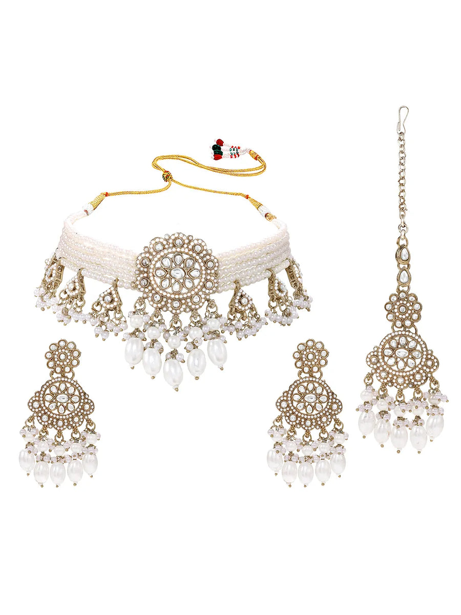 Gold Plated Kundan Pearl Grand Necklace Set