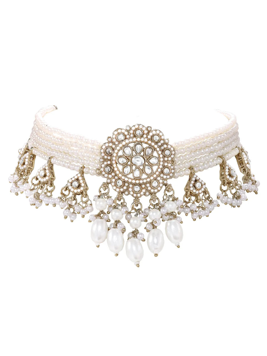 Gold Plated Kundan Pearl Grand Necklace Set