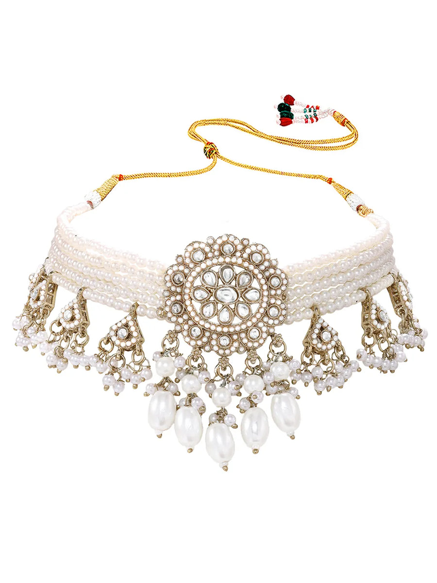 Gold Plated Kundan Pearl Grand Necklace Set