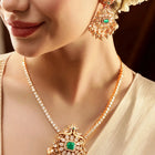 Gold Plated Green Kundan Bridal Pendant Set