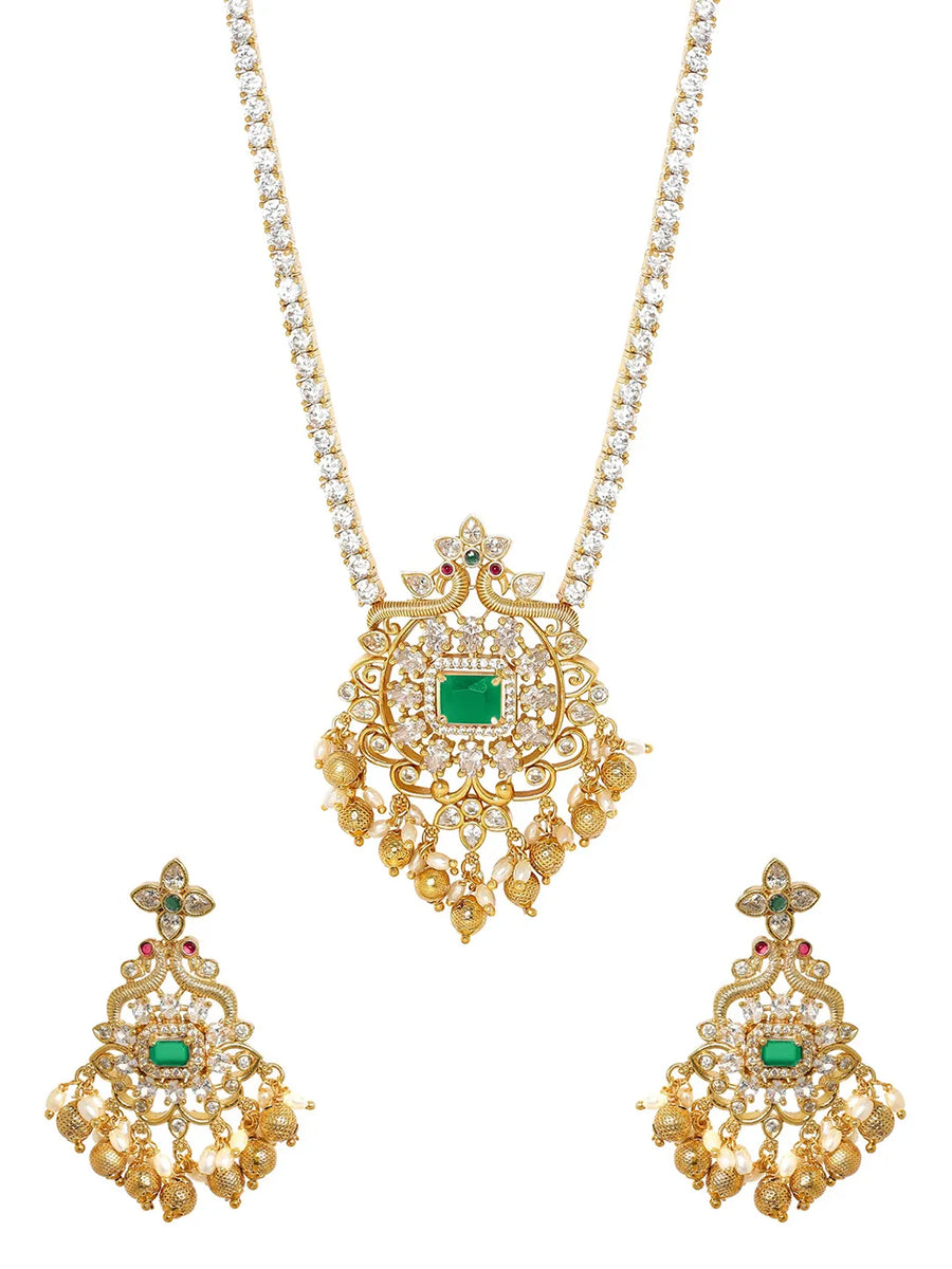 Gold Plated Green Kundan Bridal Pendant Set