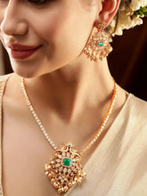 Gold Plated Green Kundan Bridal Pendant Set