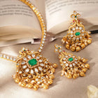Gold Plated Green Kundan Bridal Pendant Set
