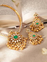 Gold Plated Green Kundan Bridal Pendant Set