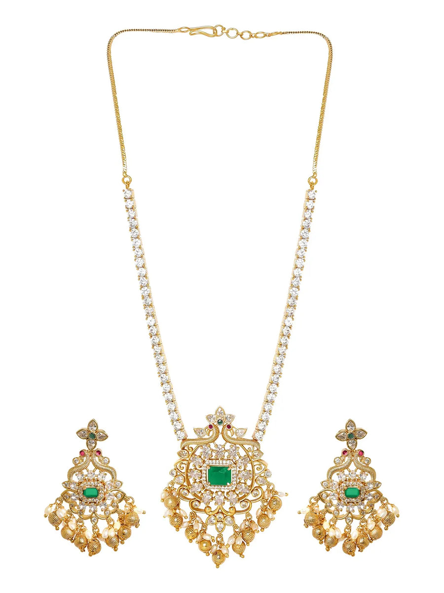 Gold Plated Green Kundan Bridal Pendant Set