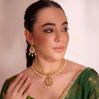 Gold Plated Red Green Pearl Necklace Set