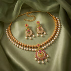 Gold Plated Red Green Pearl Necklace Set