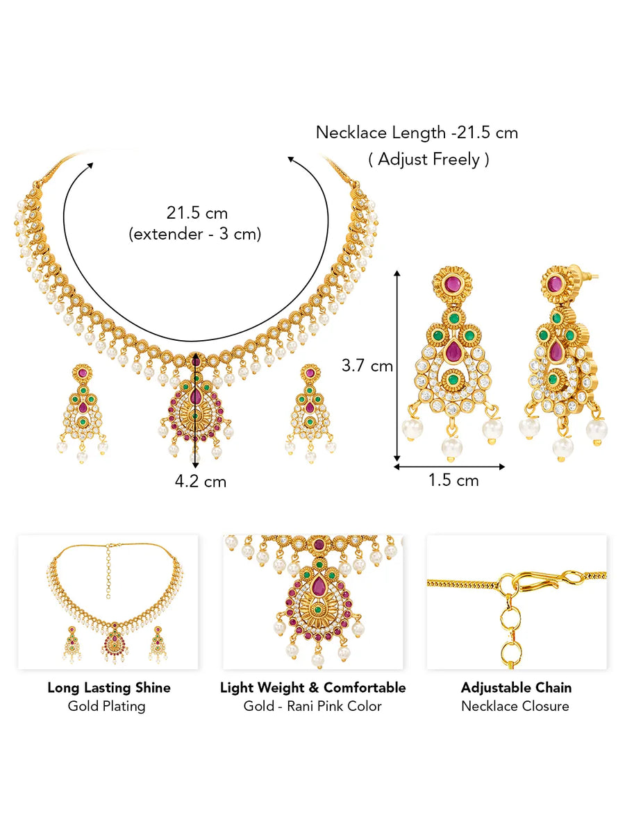 Gold Plated Red Green Pearl Necklace Set