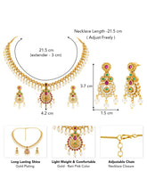 Gold Plated Red Green Pearl Necklace Set