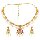 Gold Plated Red Green Pearl Necklace Set