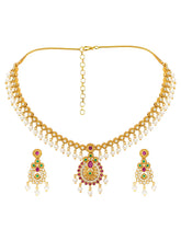 Gold Plated Red Green Pearl Necklace Set