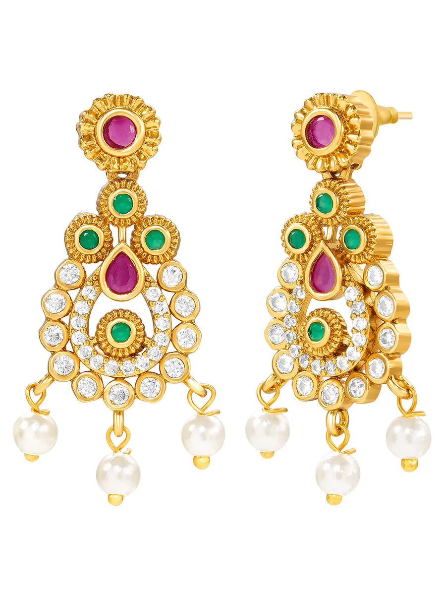 Gold Plated Red Green Pearl Necklace Set