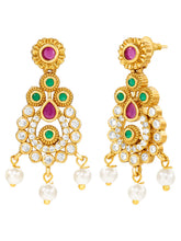 Gold Plated Red Green Pearl Necklace Set